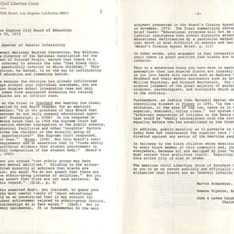 Letter to the LA City Board of Education from the American Civil Liberties Union.