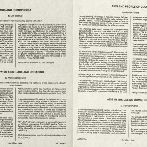 Pages 4-5 of ActUp newsletter, spring 1988