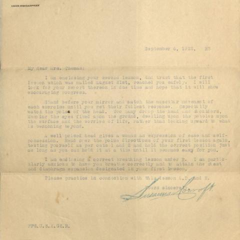 Correspondence from the Susanna Cocroft program to Mrs. Thomas