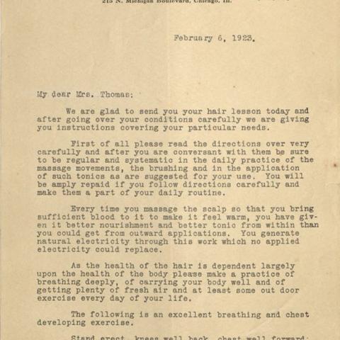 Correspondence from the Grace-Mildred Culture Course program to Mrs. Thomas (Helen Kulstad)