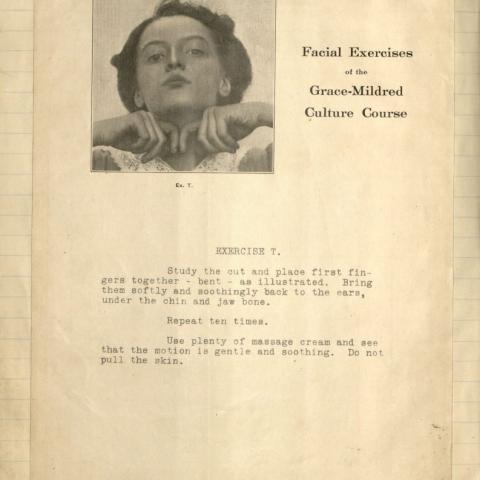 Facial Exercise T from the Susanna Cocroft Culture Course lesson ledger book
