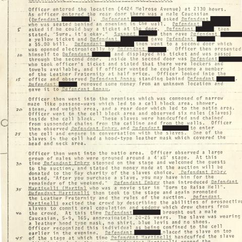 Arrest Report, "Slave Auction" at 4424 Melrose Avenue, April 10, 1976, Aristide Laurent Collection