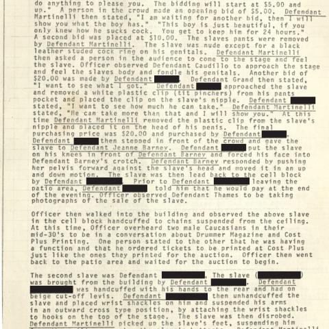 Arrest Report, "Slave Auction" at 4424 Melrose Avenue, April 10, 1976, Aristide Laurent Collection
