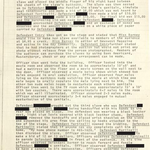 Arrest Report, "Slave Auction" at 4424 Melrose Avenue, April 10, 1976, Aristide Laurent Collection