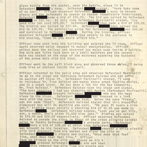 Arrest Report, "Slave Auction" at 4424 Melrose Avenue, April 10, 1976, Aristide Laurent Collection