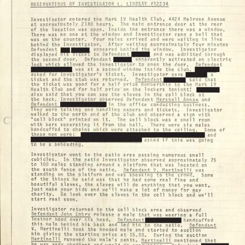 Arrest Report, "Slave Auction" at 4424 Melrose Avenue, April 10, 1976, Aristide Laurent Collection