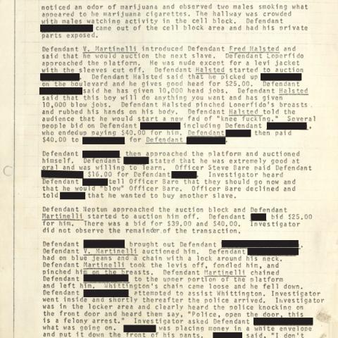 Arrest Report, "Slave Auction" at 4424 Melrose Avenue, April 10, 1976, Aristide Laurent Collection