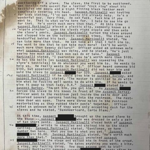 Arrest Report, "Slave Auction" at 4424 Melrose Avenue, April 10, 1976, Aristide Laurent Collection