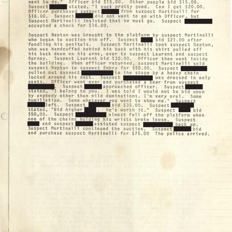 Arrest Report, "Slave Auction" at 4424 Melrose Avenue, April 10, 1976, Aristide Laurent Collection