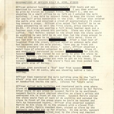 Arrest Report, "Slave Auction" at 4424 Melrose Avenue, April 10, 1976, Aristide Laurent Collection