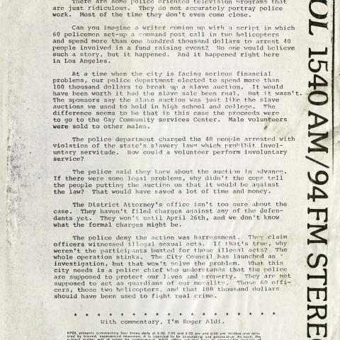 "A Gay Old Time for LAPD" KPOL Radio Broadcast, April 19, 1976