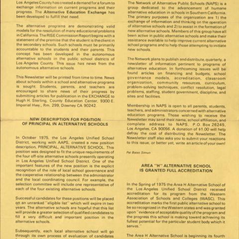 Alternative Education Exchange information sheet, December 1975, Page 1