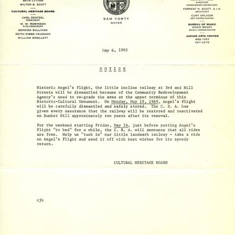 Notice of the dismantling of Angel's Flight