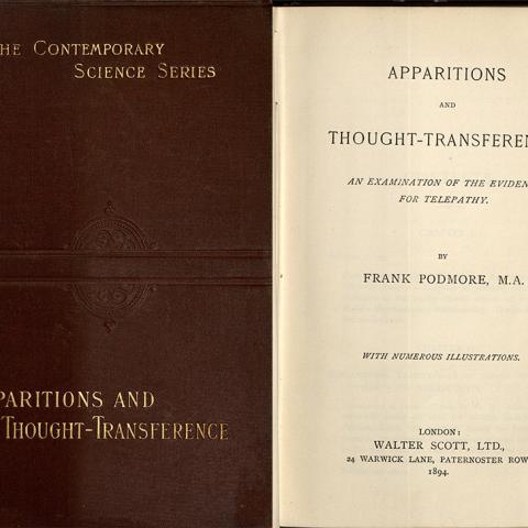 Cover and title page, Apparitions and Thought-Transference: An Examination of the Evidence for Telepathy, by Frank Podmore