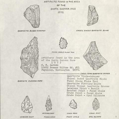 Artifacts found in the area of the Santa Susana Pass, 1972