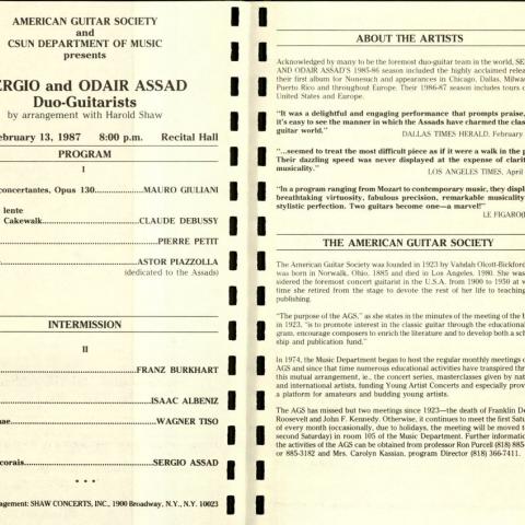 Program, Assad Brothers performance, February 13, 1987