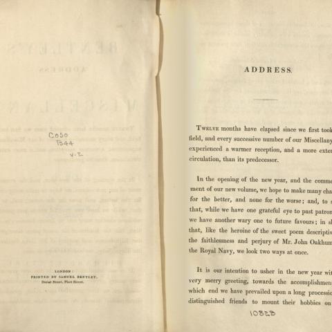 Bentley's Miscellany, Volume 2, Editor's Address by "Boz"