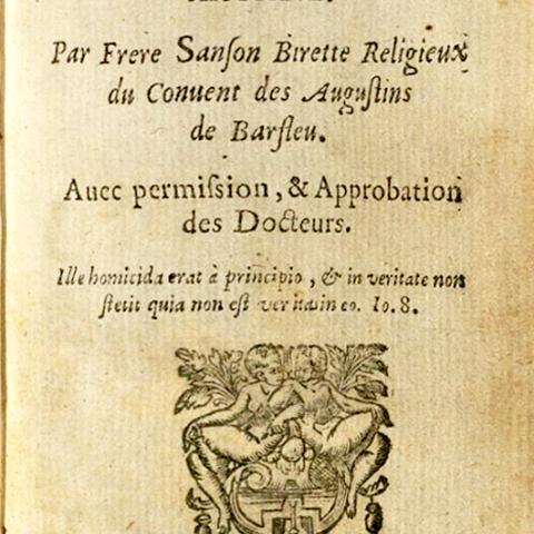Title page from "Refutation de l'Erreur du Vulgaire, Touchant les Responses des Diables Exorcizez (Refutation of the Error of the Vulgar, Regarding the Responses of Exorcised Devils)." BF 1559 B47 1618