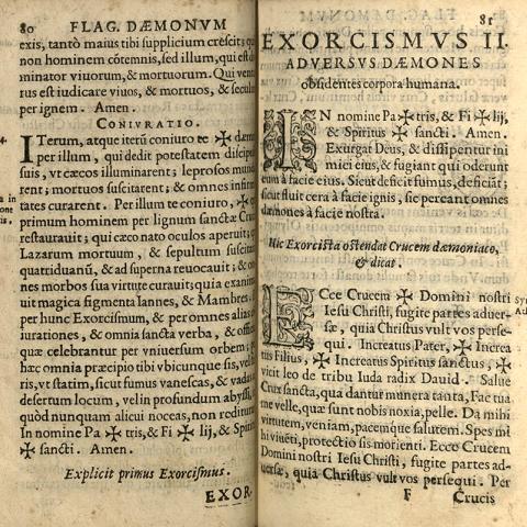 First page of chapter titled "Adversus Dæmones obsidentes corpora humana (Against Demons Besieging the Human Body)," from "Flagellum Dæmonum." BF 1559 M47 1606