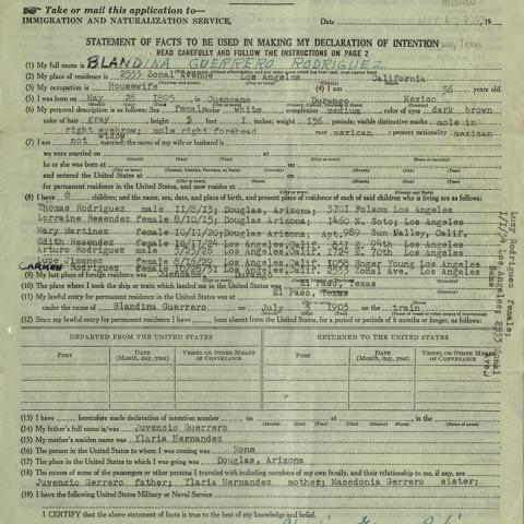 Blandina’s application for citizenship, May 14, 1952