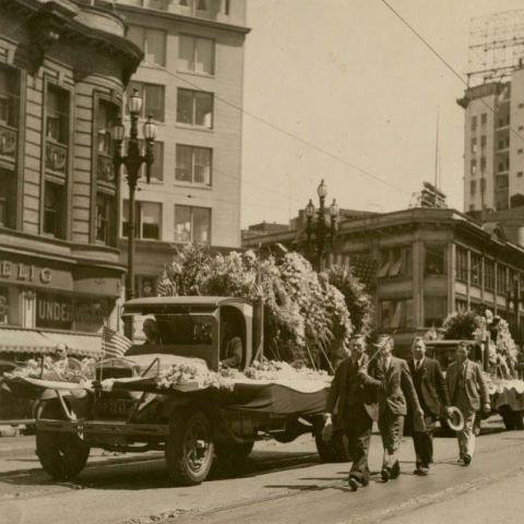 Maritime workers observe the first anniversary of "Bloody Thursday," July 5, 1935