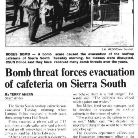 “Bomb threat forces evacuation of cafeteria on Sierra South,” November 21, 1984