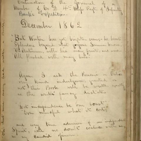 First page of volume two, December 1862