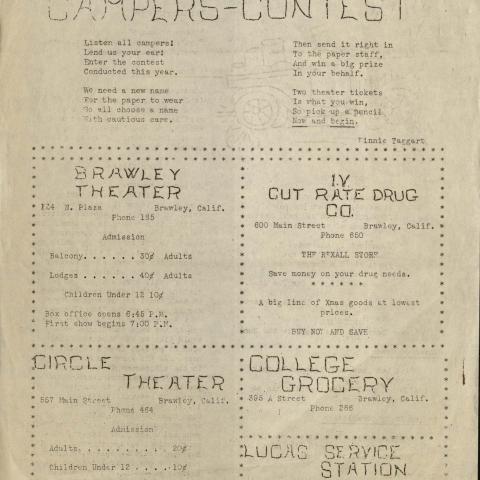 Brawley Migratory Camp Newsletter, December 13, 1940