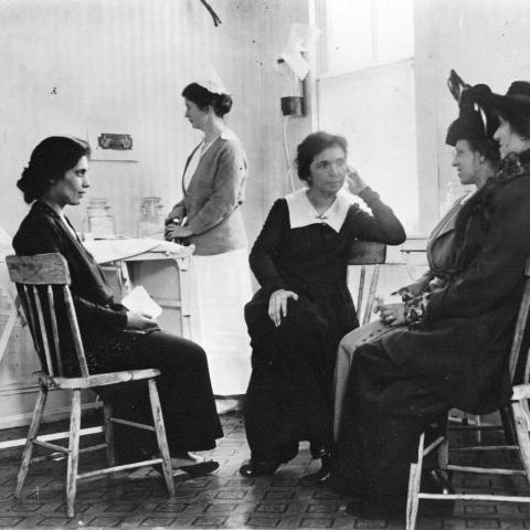 Margaret Sanger, staff, and clients at the Brownsville Clinic