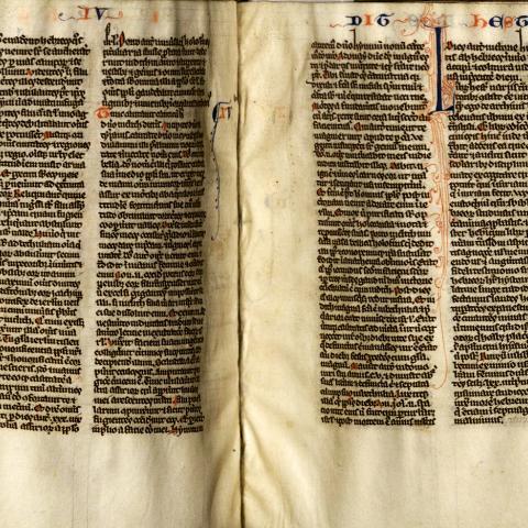 First page of the book of "Hester," or Esther, in a manuscript Bible written in Latin that dates from approximately 1260