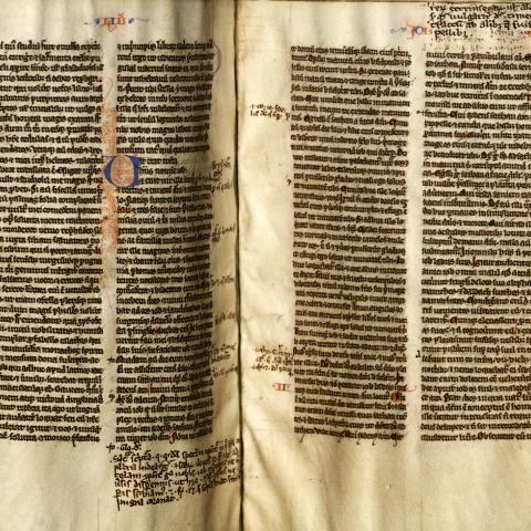 First page of the book of Job in a manuscript Bible written in Latin that dates from approximately 1260