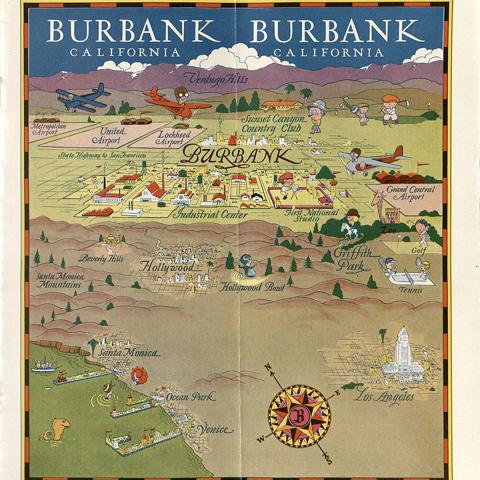 Centerfold map produced by the Burbank Chamber of Commerce, circa 1932