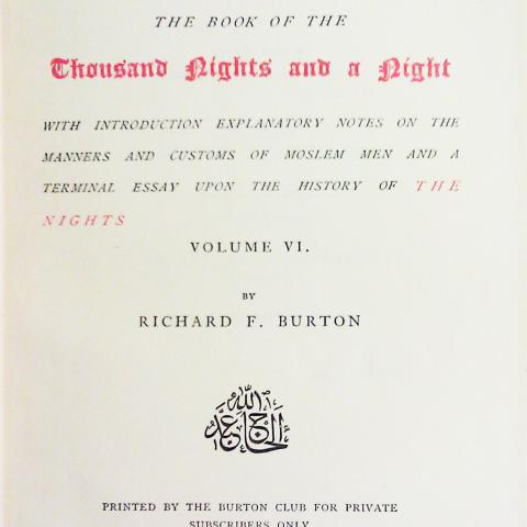 Title page, A Plain and Literal Translation of the Arabian Nights' Entertainments, by Sir Richard Francis Burton. PJ7715 .B8 Suppl