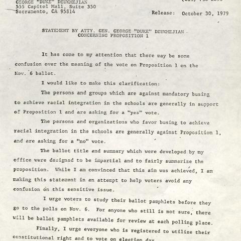 Statement by Atty. Gen. George Deukmejian, 1979
