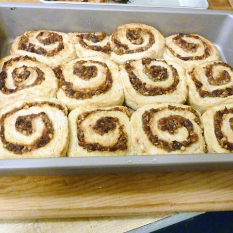 Honey Date Biscuit Roll cooling after baking. Recipe from Favorite, breads from Rose Lane Farm, TX769 .R64 1960