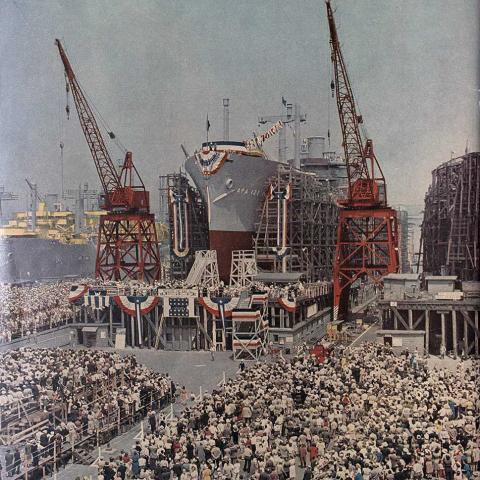 Launch day for the USS Hockingy, August 6, 1944