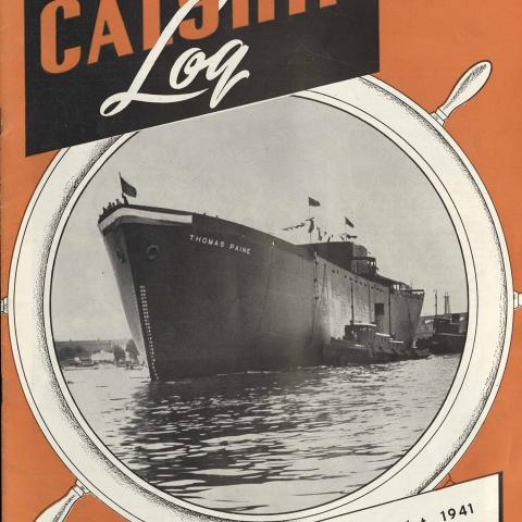 Cover, Calship Log, featuring the SS Thomas Paine, launched October 26, 1941