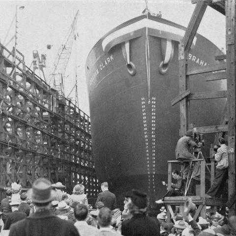 The SS Abraham Clark is shown on launch day, April 2, 1942