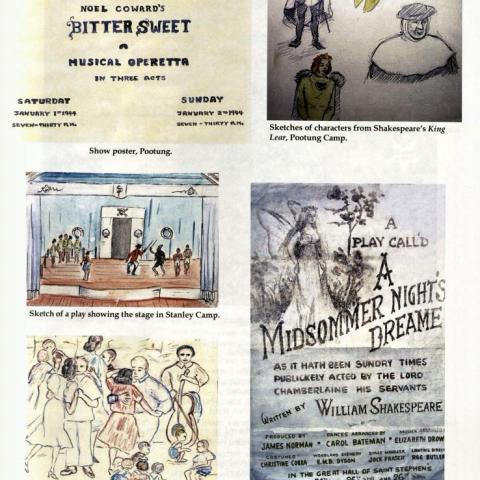 Several posters and drawings of various camp entertainments,  in Captives of Empire: The Japanese Internment of Allied Civilians in China, 1941-1945 