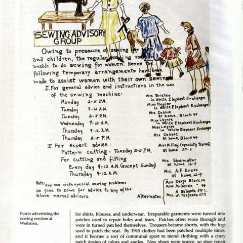 Poster showing sewing services at Weihsien in Captives of Empire: The Japanese Internment of Allied Civilians in China, 1941-1945