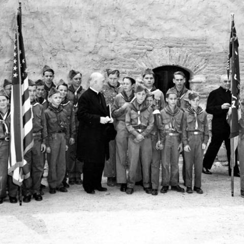 Cardinal Spellman with Boy Scouts, 1931