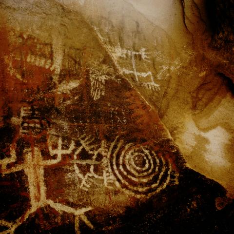 Pictographs located in the Burro Flats area, which date to 500 AD