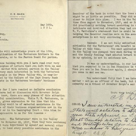 Letter to Andrae B. Nordskog from C.E. Baen