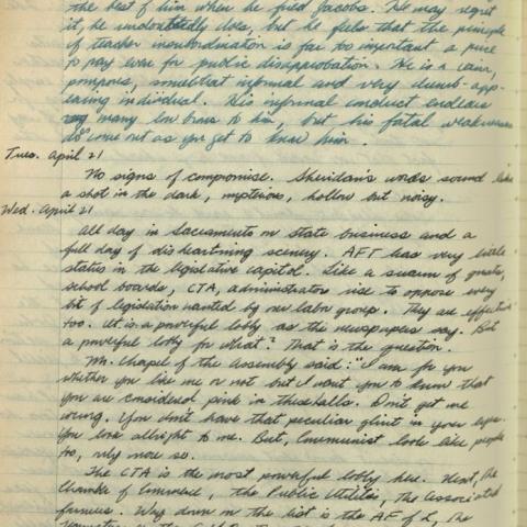 A page from CFT President Ben Rust’s 1953 journal