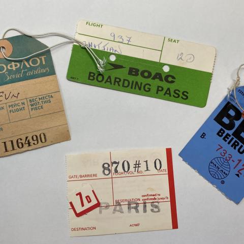 Checked baggage tags and airline boarding passes, 1960s