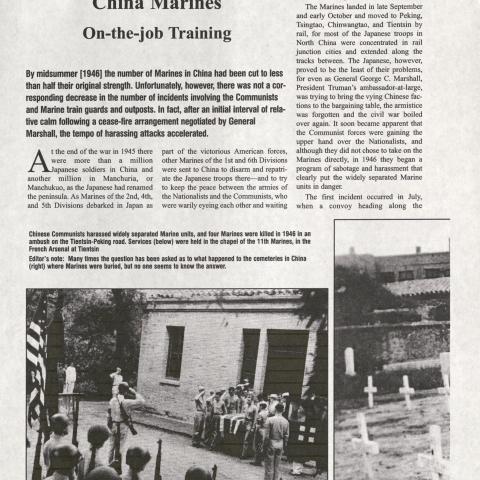 Article from Scuttlebutt, newsletter of the China Marines Association