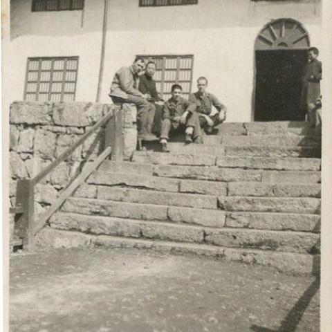 Navy personnel outside main entrance to Unit Ten hostel
