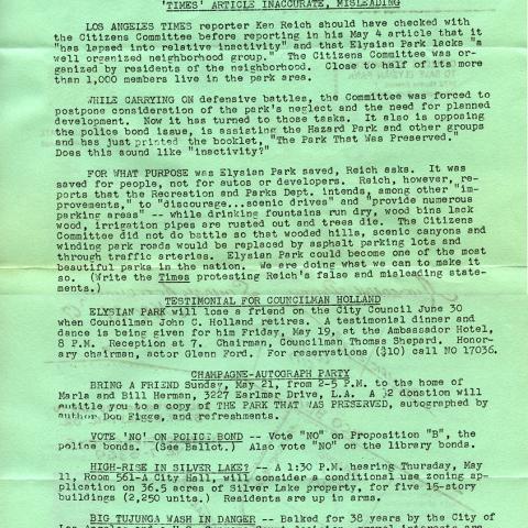 Citizens Committee to Save Elysian Park Newsletter