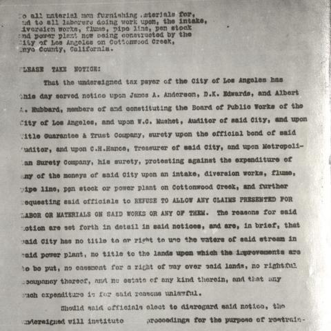 George Chaffey letter to Board of Public Works 