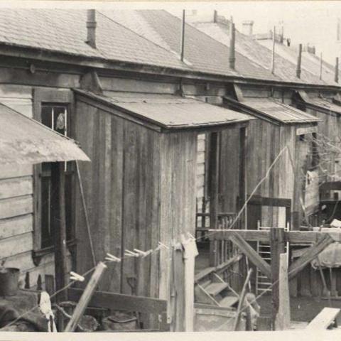 Exterior photograph of cramped living quarters